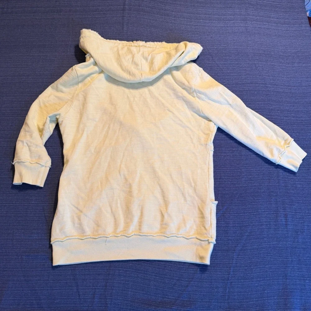 Free People Women Yellow Raw Edge V-Neck French Terry Hoodie Pullover Size M